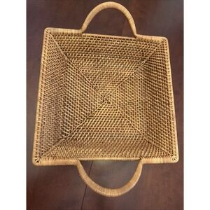 PAMPERED CHEF Woven Selections 13" x 13" Wicker Serving Basket Square W/ Handles